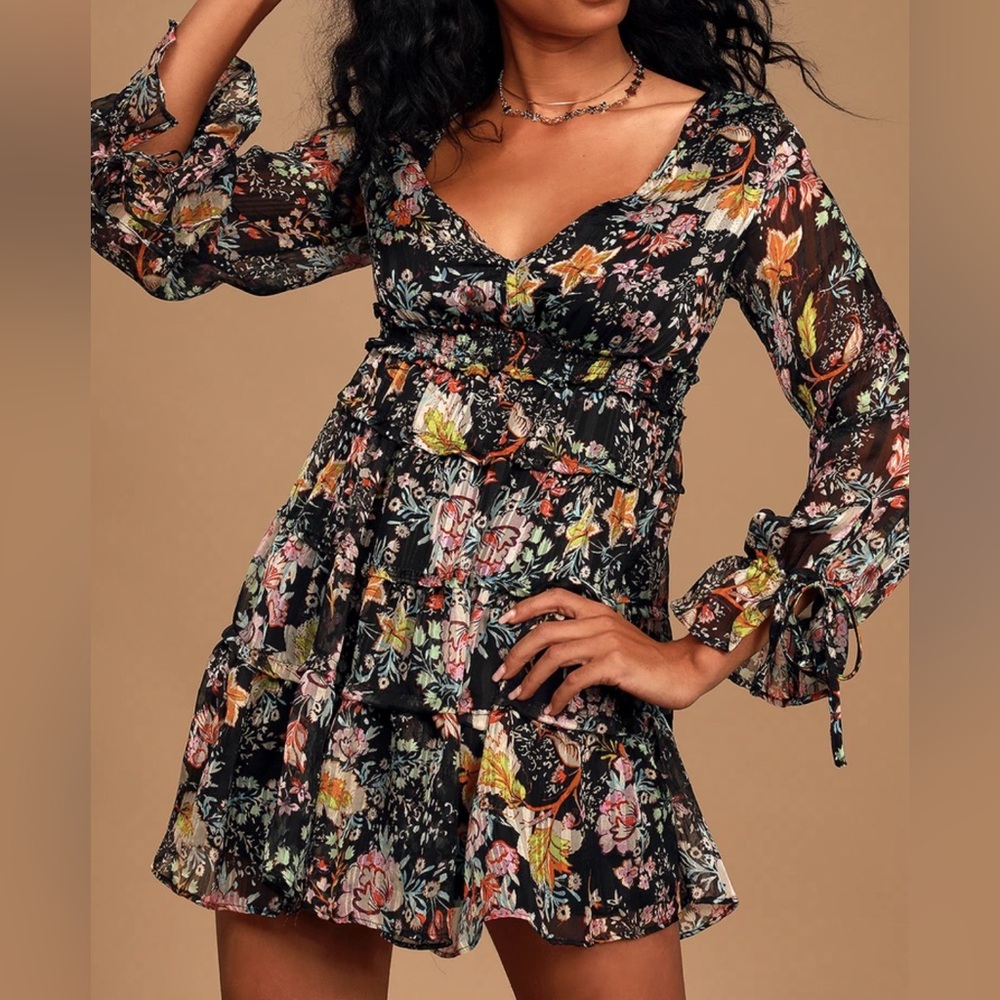 Closeer To The Heart Mini Dress in Floral Black Free People